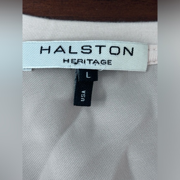 Halston Heritage  pastel peach multi media hi low drape back tunic size L - Picture 6 of 8